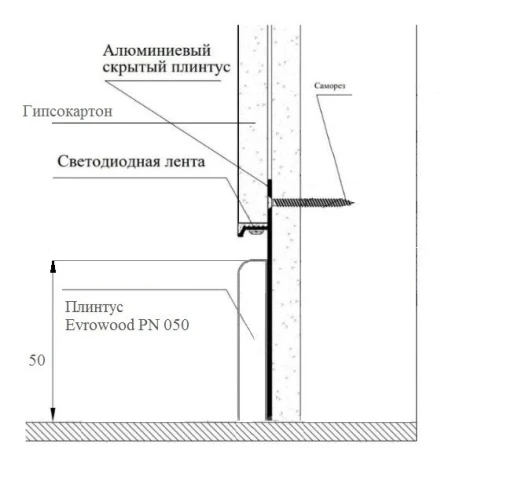 Скрытый плинтус алюминиевый Evrowood AFD4 Серебро на Otdelka1.ru