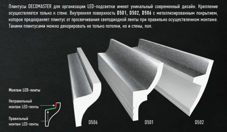 Плинтус потолочный под подсветку Decomaster D506-115 на Otdelka1.ru